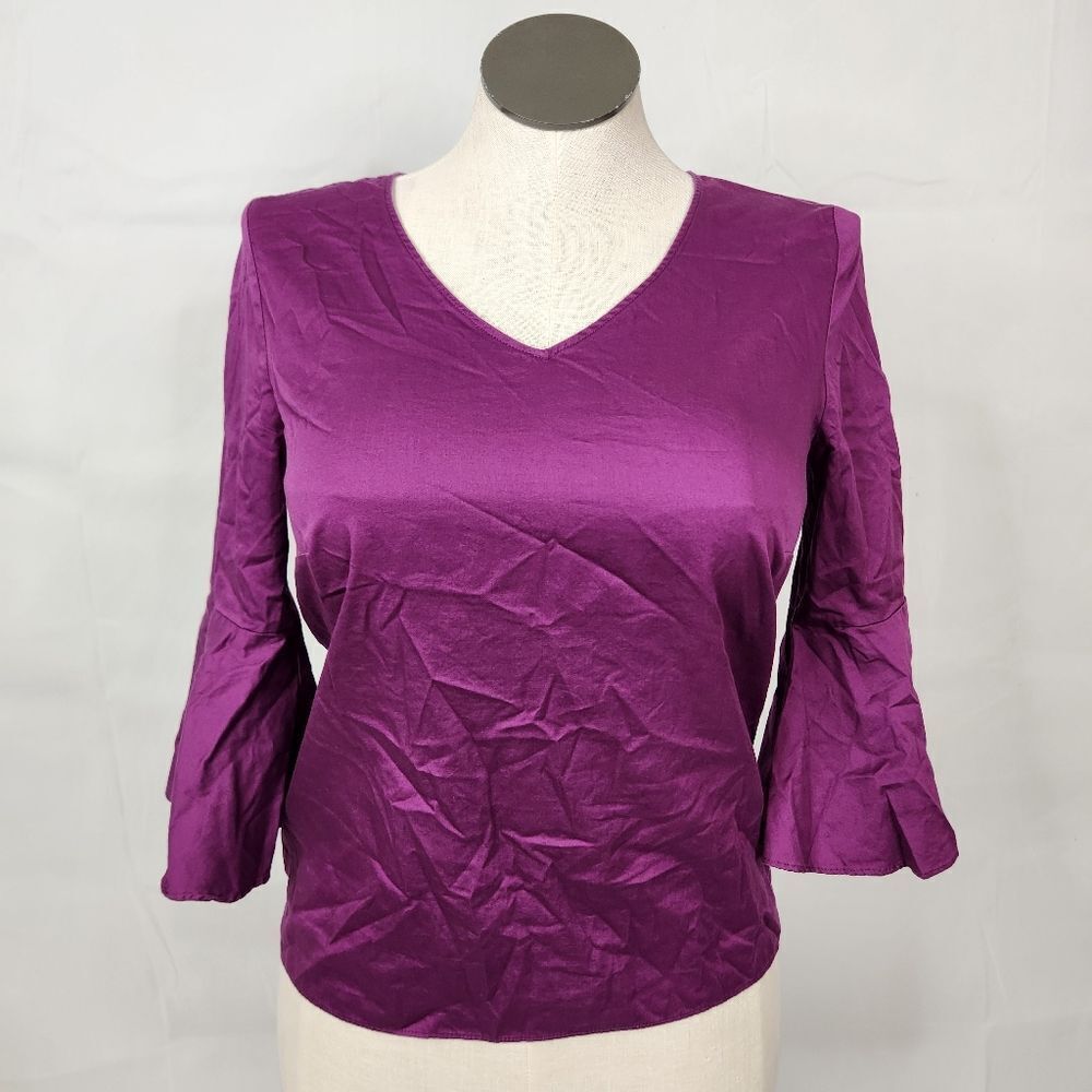 Anthro Jane & Delancey Purple V-Neck Bell Sleeve Top Sz M